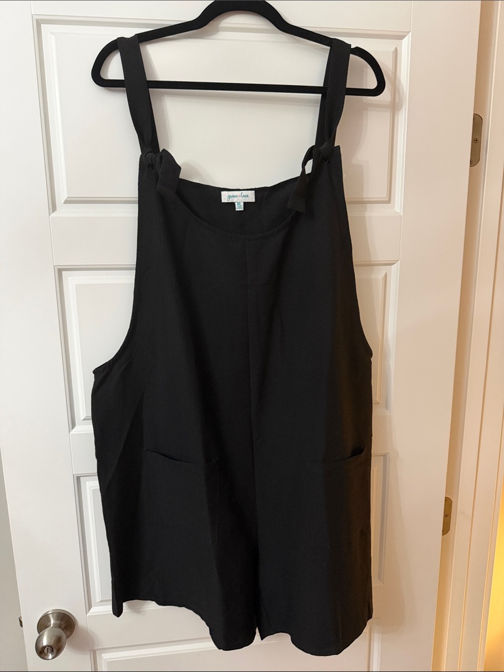 Grace & Lace Black Tie-Shoulder Romper